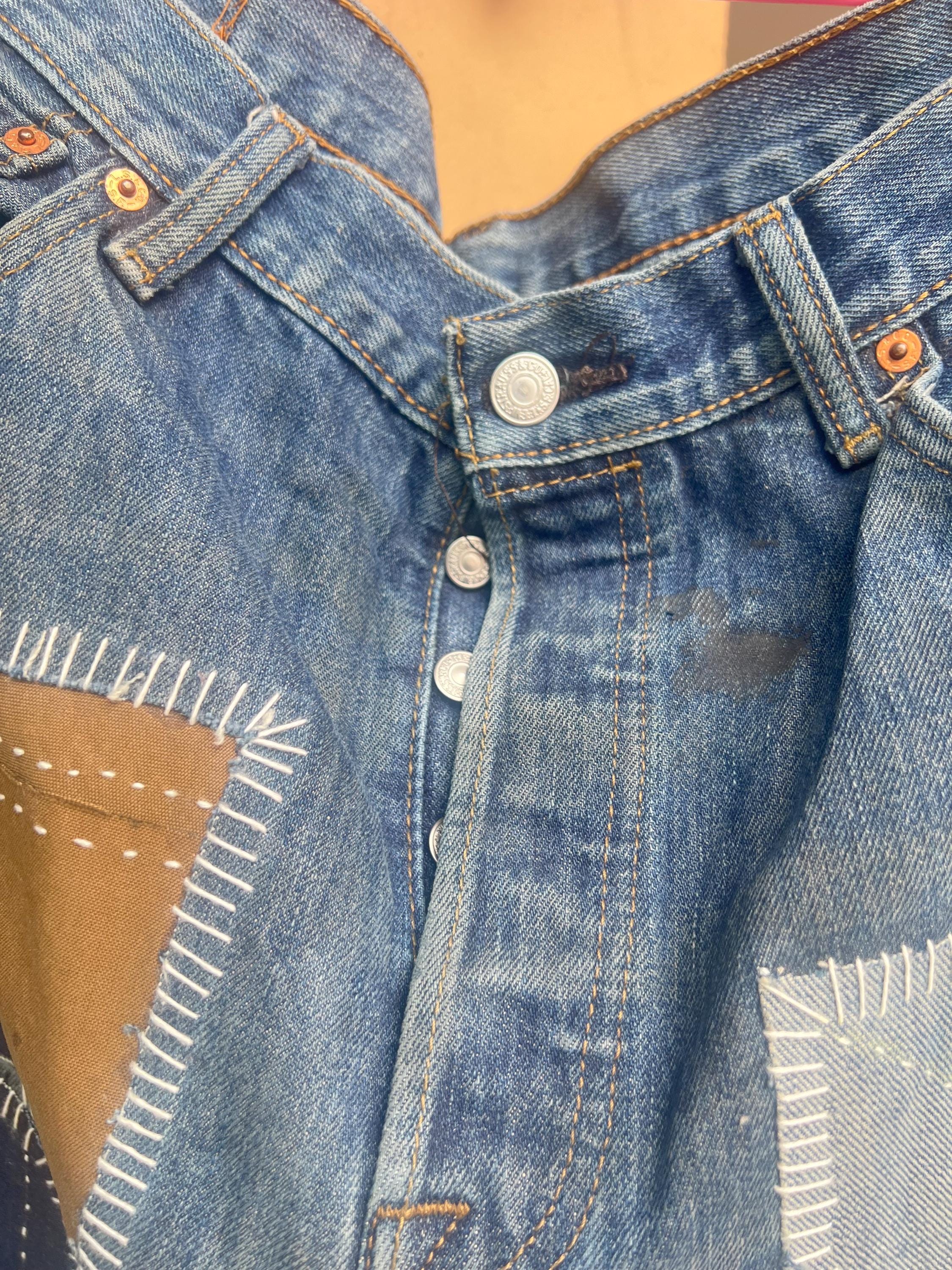 37 ” Waist Boro Patchwork Jeans Men Vintage Hand-stitched Denim