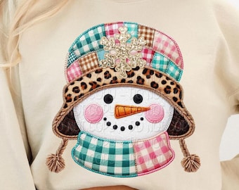 Snowman Head Png, Faux Embroidery Snowman Png, Christmas Snowman Png, Leopard Snowman Png, Plaid Snowman Png, Winter Png, Shirt Design