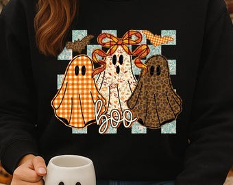 Boo Ghosts Png, Girly Halloween Png, Cute Ghost Png, Preppy Halloween Shirt Design, Leopard Ghost Shirt Png, Fall Png