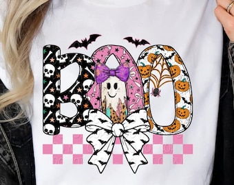 Boo Png, Preppy Halloween Png, Cute Ghost Png, Halloween Bow Png, Girly Halloween Png, Spooky Season Png, Halloween Shirt Design, Shirt Png