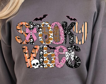 Spooky Vibes Png, Halloween Png, Girly Halloween Shirt Design, Preppy Halloween Png, Skull Bat Spider Png, Spooky Season Png