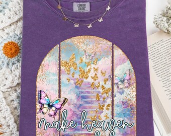 „Make Heaven Crowded“ (PNG), christliches PNG, glaubensbasiertes PNG, Jesus-PNG, christliches T-Shirt-Design (PNG), Schmetterlings-PNG, Design für ein Glaubens-T-Shirt
