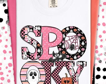 PNG espeluznante, PNG de fantasma lindo, PNG de Halloween femenino, diseño de camiseta de Halloween preppy, PNG de Halloween rosa, PNG de camiseta de fantasma