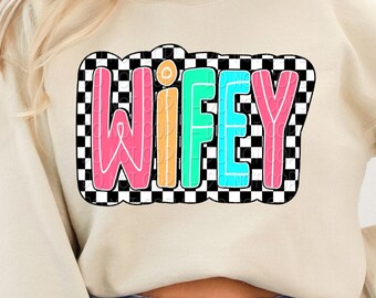 Bright Checker Wifey Png, Black and White Checkered Png, Design for Wife, Colorful Checked Wifey Shirt Design for Sublimation, DTF and DTG