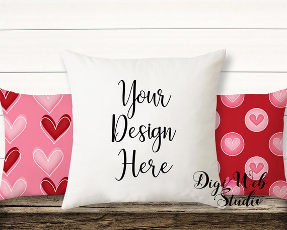 Pillow Mockup Mock Up Heart Pillows On Wood