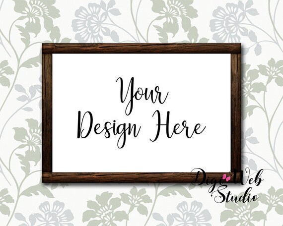 Frame Mockup Mock Up Dark Wood Sign On