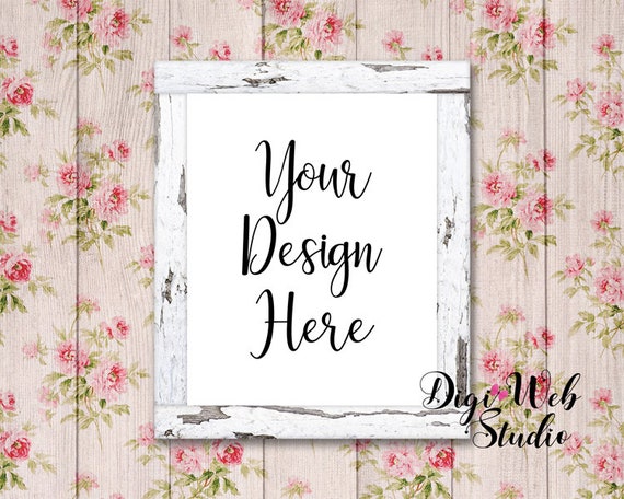 Frame Mockup Mock Up White Distressed Wood Sign