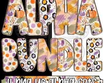 Glam Cozy Season Alpha Png Bundle, Fall Pumpkin Alphabet Letters, Boho Leopard Floral Alpha, Uppercase Lowercase, 4 Png Sets
