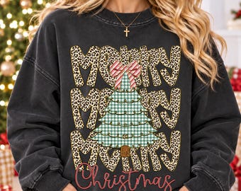 Merry Christmas Png, Leopard Christmas Png, Christmas Tree Png, Preppy Christmas Png, Faux Glitter Shirt Design