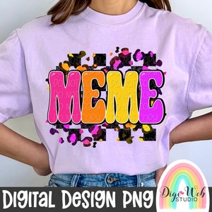 Meme Digital Design, Colorful Retro Meme Shirt Design, Leopard Print and Checker, Digital PNG Download for Sublimation, DTF and DTG