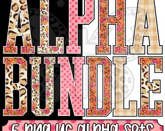 Pretty Roses Alpha Png Bundle, Preppy Alphabet Png, Floral Doodle Alphabet, Leopard Letter Png Set