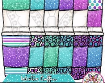 Hand Drawn Coffee Cup Clip Art Png Bundle, Winter To Go Coffee Cups, Leopard Print Coffee Clipart, Winter Besties