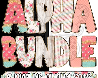 Glam Cottage Charm 2 Alpha Png Bundle, Floral Alphabet Png, Cottagecore Alphabet, Gold Glitter Letter Png Set