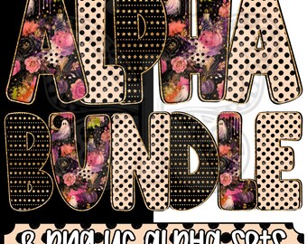 Paquete de letras PNG Glam Ghoul Alpha, alfabeto PNG de Halloween, letras con purpurina dorada, alfabeto floral fantasma, conjunto de letras PNG mayúsculas y minúsculas