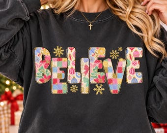 Believe Png, Christmas Believe Png, Faux Glitter Png, Vintage Christmas Png, Retro Christmas Png, Colorful Christmas, Christmas Shirt Design
