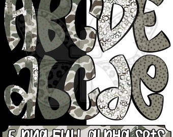 Camo Craze Alpha Png Bundle, Camouflage Alphabet Letters, Neutral Leopard Print Camo Alpha, Uppercase Lowercase, 5 Png Sets