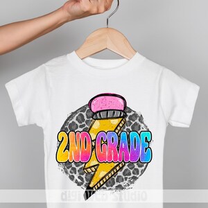 2nd Grade Png, School Pencil Lightning Bolt, Design for Kid in Second Grade, Elementary School 2nd Grade Shirt Png for Sublimation DTF & DTG