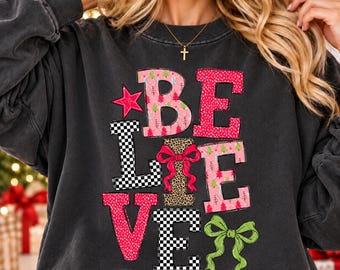 Believe Png, Christmas Believe Png, Preppy Christmas Png, Pink Christmas Png, Christmas Bow Png, Leopard Christmas, Christmas Shirt Design