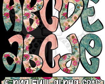 Vintage Cottage Alpha Png Bundle, Floral Alphabet Png, Cottagecore Alphabet, Vintage Floral Full Alphabet Png Set
