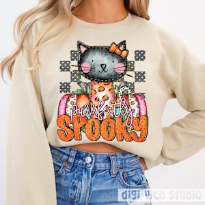 Purrfectly Spooky Png, Cute Black Cat Png, Girly Halloween Digital Design, Trendy Spooky Shirt Png for Sublimation, DTF and DTG