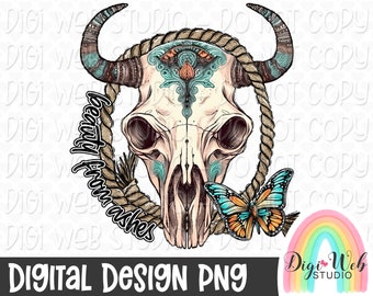 Faith Digital Design, Beauty From Ashes, Christian Digital PNG, Butterfly, Western Skull, Jesus Lover, Digital Sublimation, PNG Download