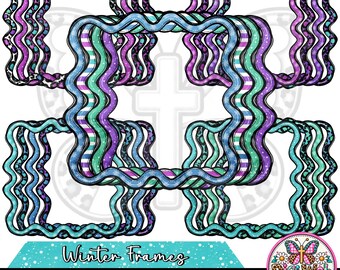 Hand Drawn Winter Frame Clip Art Png Bundle, Decorative Wavy Square Frames, Leopard Print Borders, Winter Besties