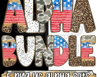 Glam American Patriot Alpha Png Bundle, American Flag Alphabet Png, Faux Glitter Alpha, Camo Leopard Letters, Patriotic Letter Png Set