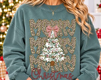 Merry Christmas Png, Leopard Christmas Png, Holly Christmas Tree Png, Preppy Christmas Png, Faux Glitter Shirt Design