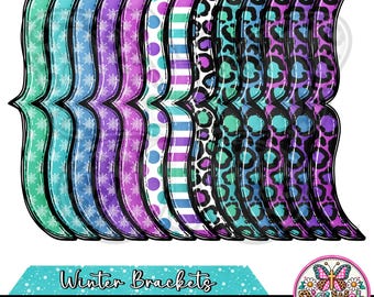 Hand Drawn Decorative Bracket Clip Art Png Bundle, Winter Design Accents, Leopard Print Frame Elements, Winter Besties