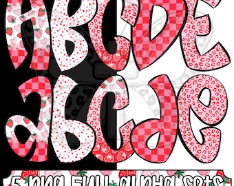Berry Wild Alpha Png Bundle, Strawberry Alphabet Png, Pink Red Alphabet, Preppy Leopard Full Alphabet Png Set