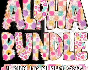 Confetti Glam Alpha Png Bundle, Colorful Leopard Alphabet Letters, Pink Purple Turquoise Preppy Alpha, Uppercase Lowercase, 4 Png Sets