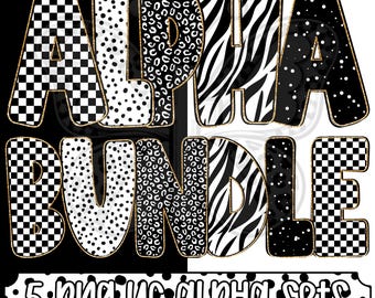 Glam Black and White Alpha Png Bundle, Gold Glitter Alphabet Png, Leopard Zebra Checker Alphabet, Letter Png Set