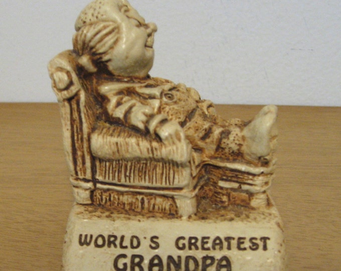 World's Greatest Grandpa. Vintage Figurine Old Man in an Easy Chair