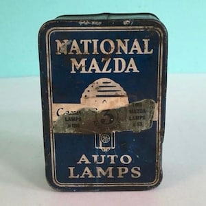 1930s National Mazda Auto Lamps tin with 2 boxes of lamps included, as shown.