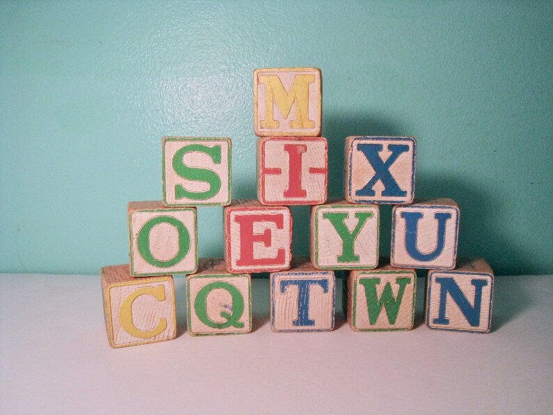 Vintage Wooden Alphabet Blocks Set Of 13 Wood 1 75 Image 0