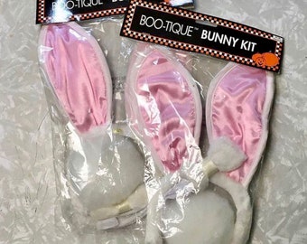 Vintage Halloween Boo-Tique Bunny costume kit. New old stock in sealed bag, dated 1996. Includes ears, tail, fuzzy bow tie.