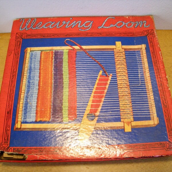 Vintage Weaving Loom kit, 1930s craft kit toy. Wooden loom complete in box. Samuel Gabriel Sons and Co T153.