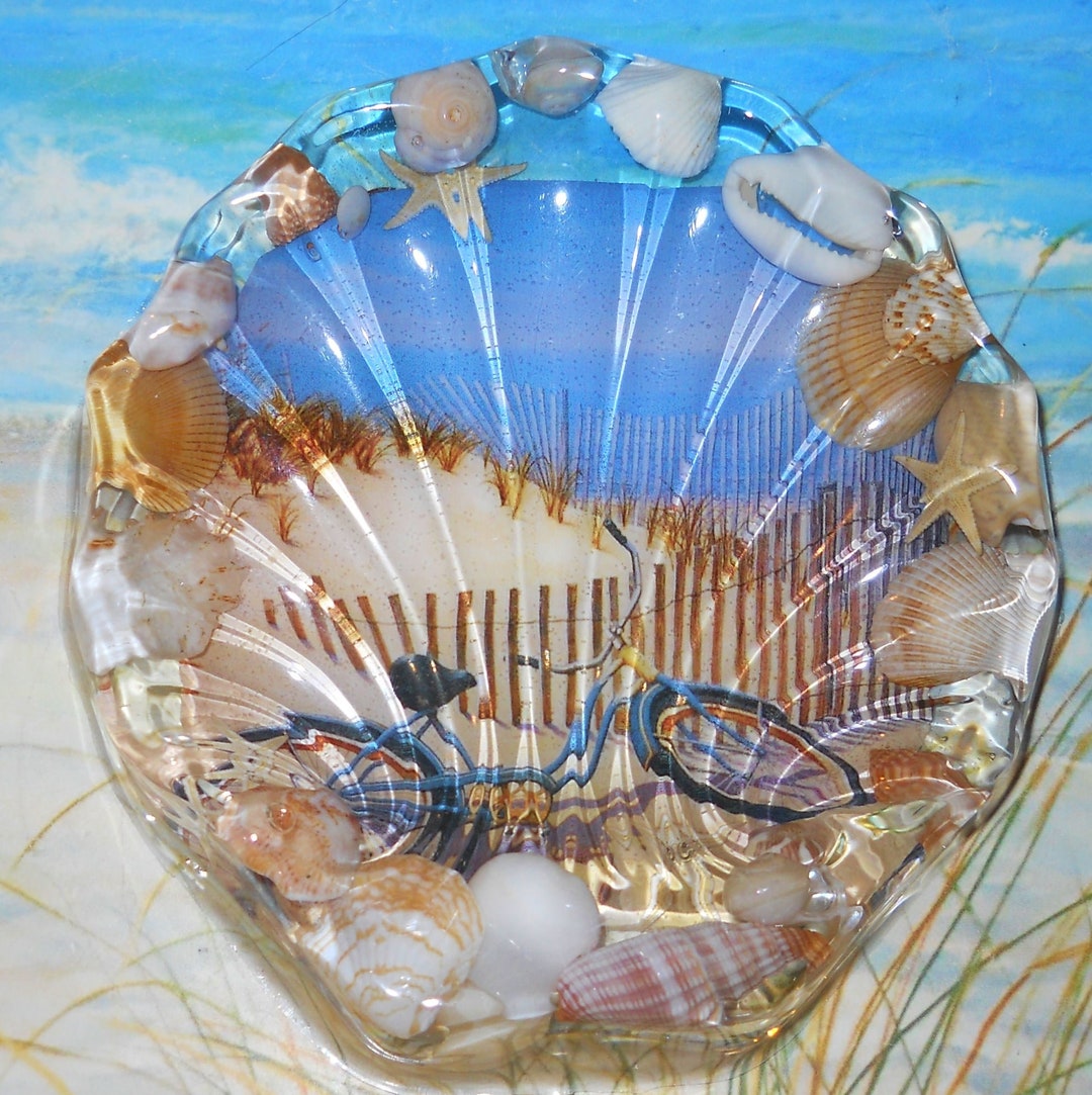 Seaside Scene Soap Dish, Nautical Beach Theme Seashell Dish, Ocean