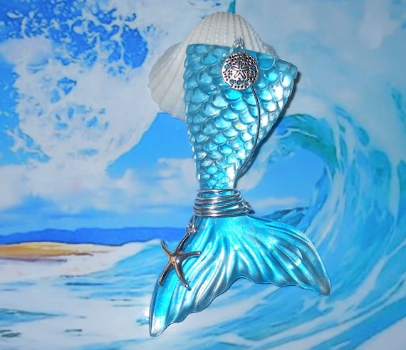 Blue Mermaid Tail Key Chain, Nautical Mermaid Ornament, Fantasy Mermaid Art  , Coastal Mermaid Necklace, Sea Siren Mermaid Tail