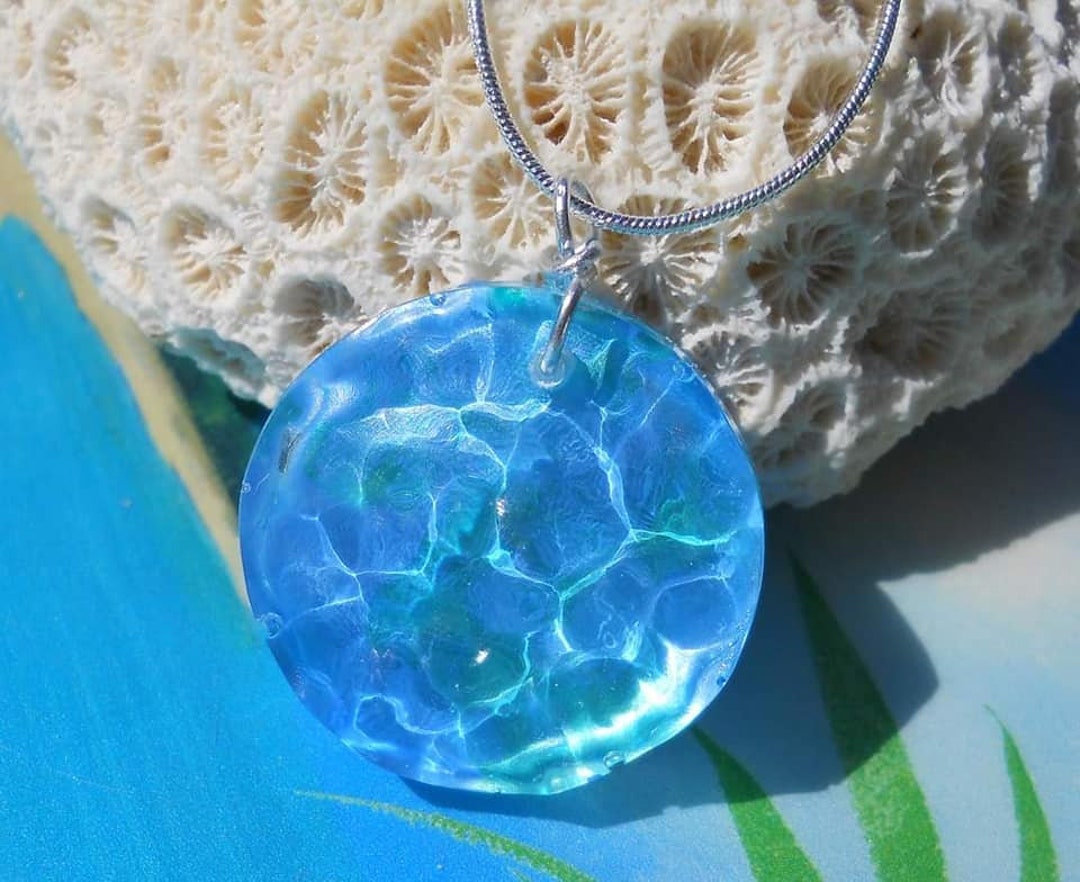 Blue Ocean Necklace, Coastal Water Jewelry, Beach Theme Jewelry