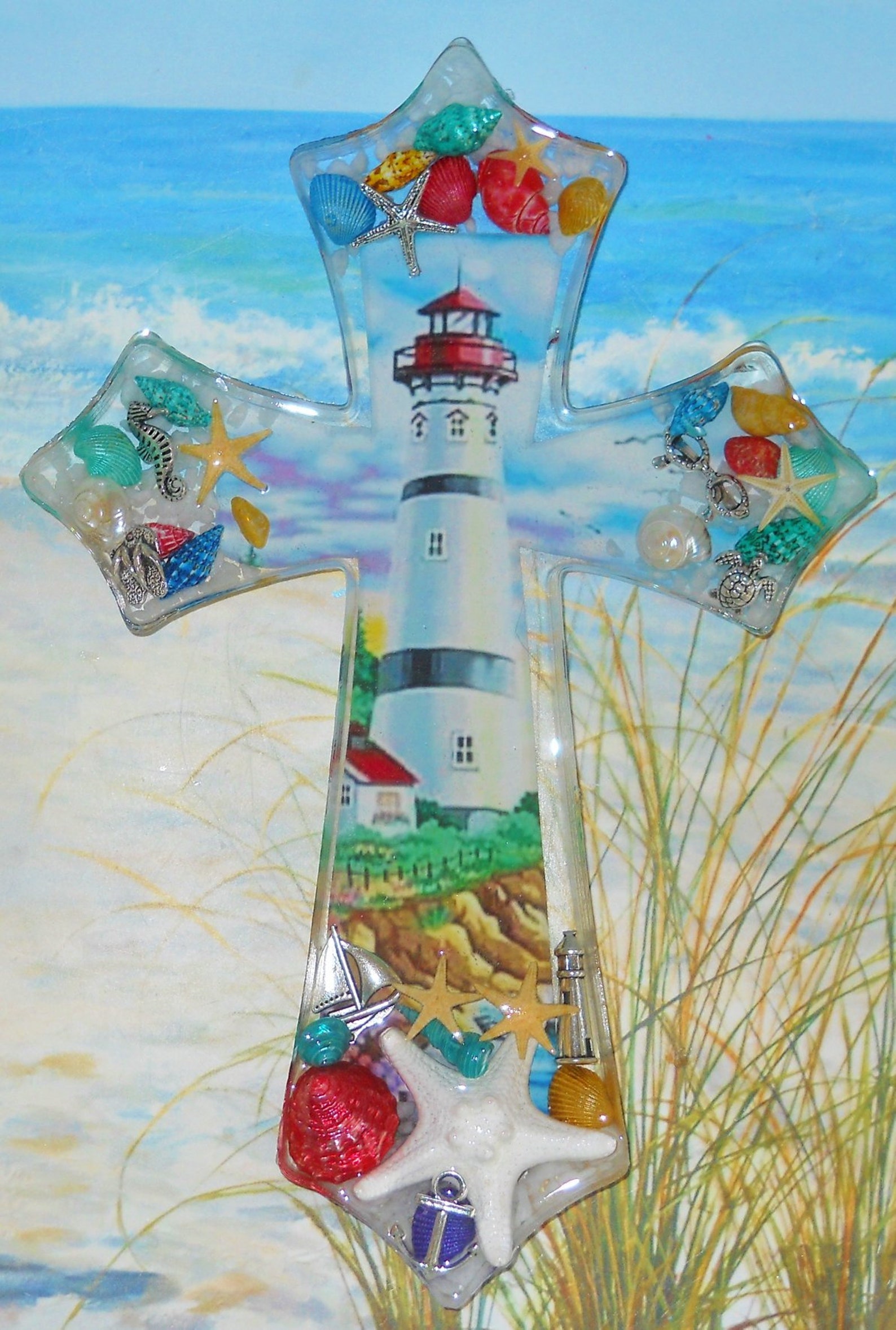 Beach House Decor Coastal Cross Religious Art Wall Cross Etsy