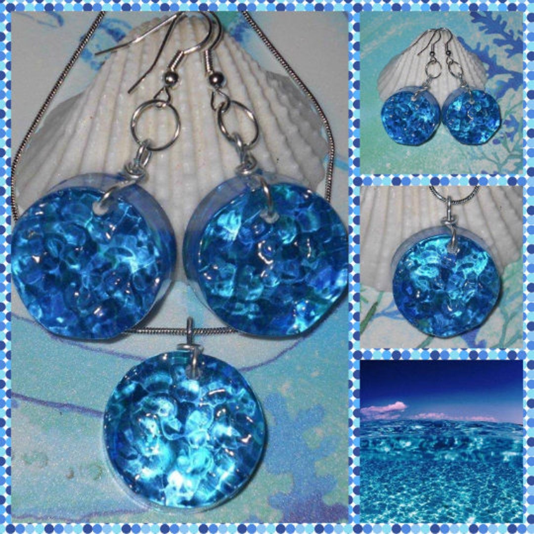 Ocean Blue Jewelry, Water Ripple Jewelry Set, Beach Necklace, Blue
