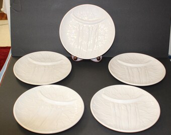 Set of 5 Vintage French White Majolica Style Asparagus Plates
