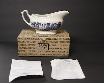 Churchill Blue Willow Georgian Shape, England GRAVY BOAT, NIB