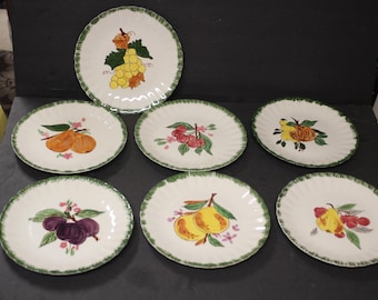 Set of 7 Blue Ridge Southern Potteries Salad Plates Cherry Pear Grapes