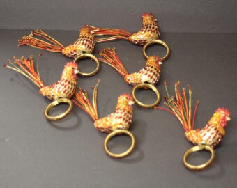 Vintage Bejeweled Rooster Napkin Rings - Set of 6 Peir 1
