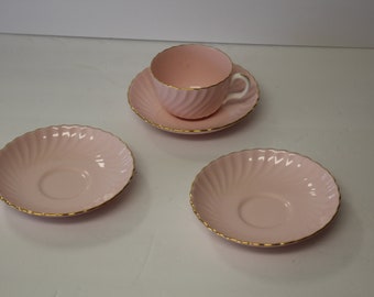 3 Pink Minton Shell Saucers and 1 Cup