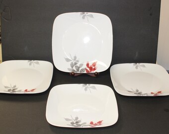 Corelle Kyoto Leaves Dinner Plates 10.25” White/Red/Gray Set of 6