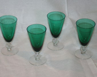 4 Morgantown Stiegal Green Crystal Water or Tea Golf Ball Goblets