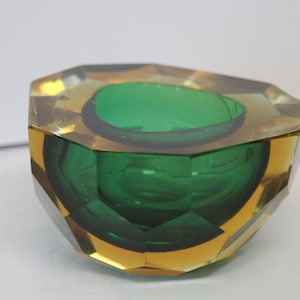 MCM Luigi Mandruzzato Murano Sommerso Green Yellow Murano Glass Bowl Italy 60s
